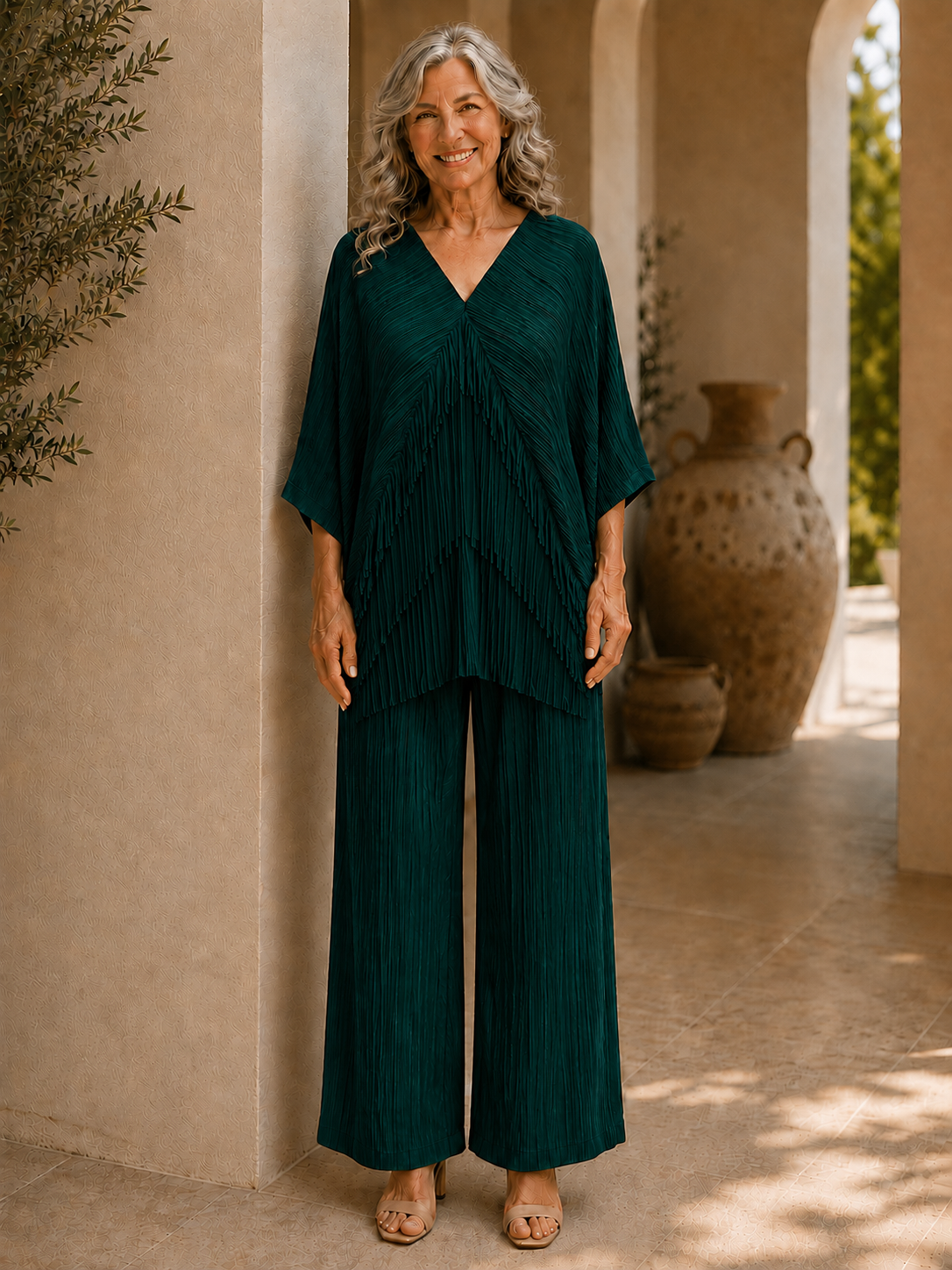 ARDEN - 2pc Dolman Sleeve Fringe Top with Pant