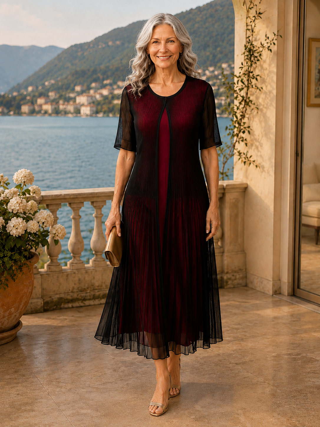 AURELIA - Red Dress with Sheer Overlay
