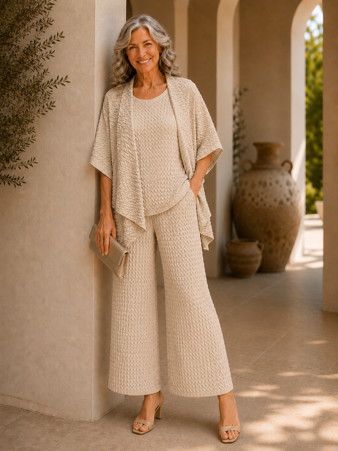 FLORENCE - 4pc Waffle Jacket Dress Top and Pants Set